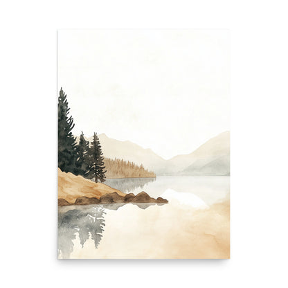 Whispers of Stillness: Watercolor Reflection of a Tranquil Lakeside