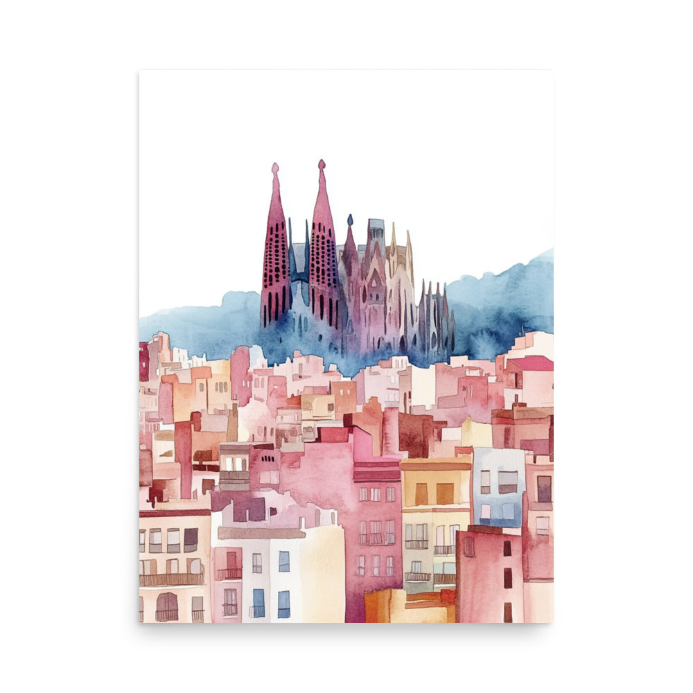 Barcelona Dreamscape: Watercolor of Sagrada Família and Cityscape