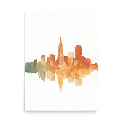 Golden Hues: Minimalist Watercolor of the San Francisco Skyline