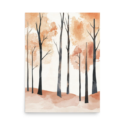 Whispers of Autumn: Minimalist Watercolor of an Autumn Forest