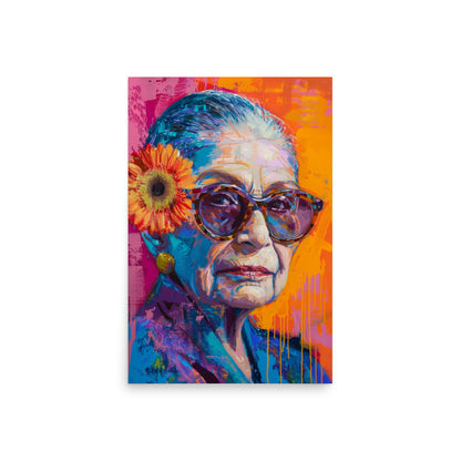 Vibrant Ruth Bader Ginsburg Portrait with Sunflower