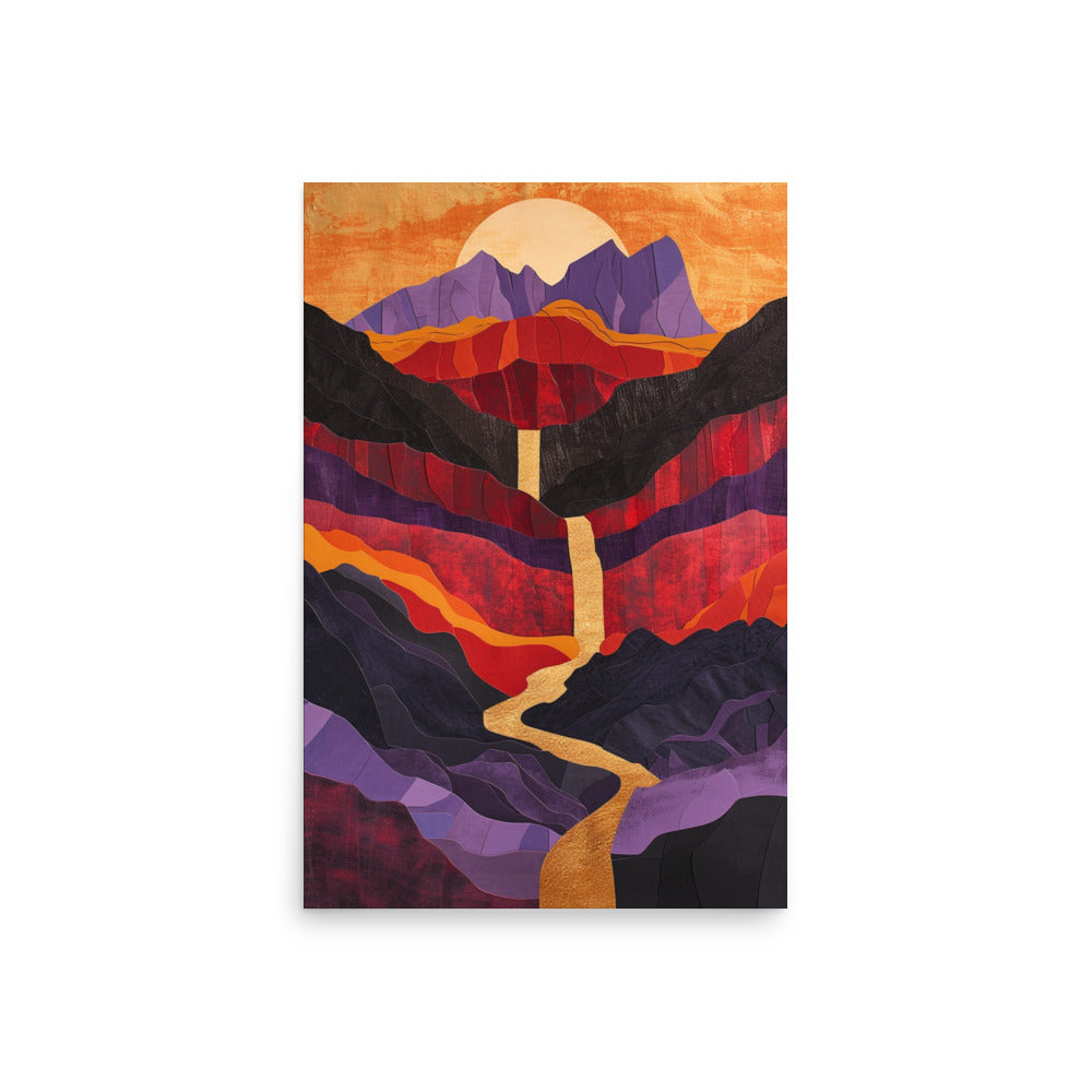 Vibrant Desert Landscape Art: Red and Purple Paper Cut Masterpiece