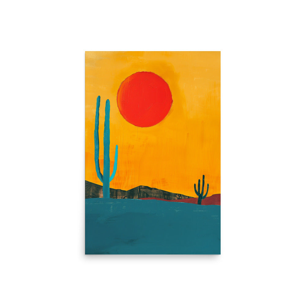 Mid-Century Desert Art: Simplistic Sunset Scene