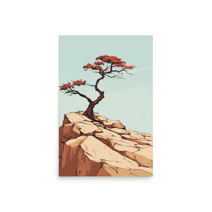 Solitary Tree on Cliff: Minimalist Artwork of Nature’s Resilience