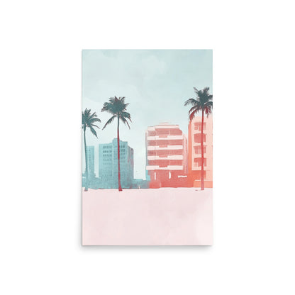 Sunset Skyline – Minimalist Miami Beach Watercolor Art