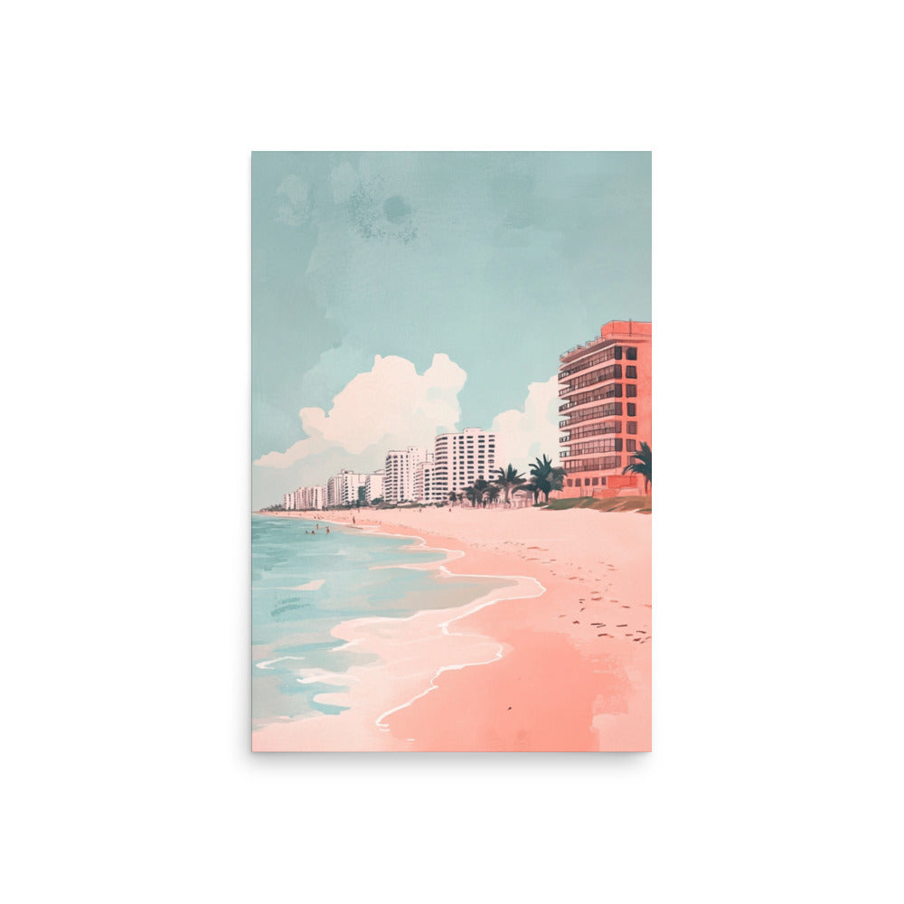 Blush Beachfront – Minimalist Miami Beach Watercolor Print