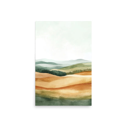 Scottish Rolling Hills – Minimalist Watercolor Landscape Art Print