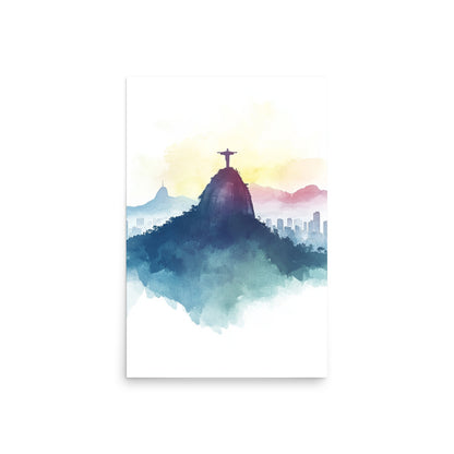 Serene Majesty: Watercolor Panorama of Rio de Janeiro's Christ the Redeemer