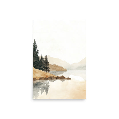 Whispers of Stillness: Watercolor Reflection of a Tranquil Lakeside