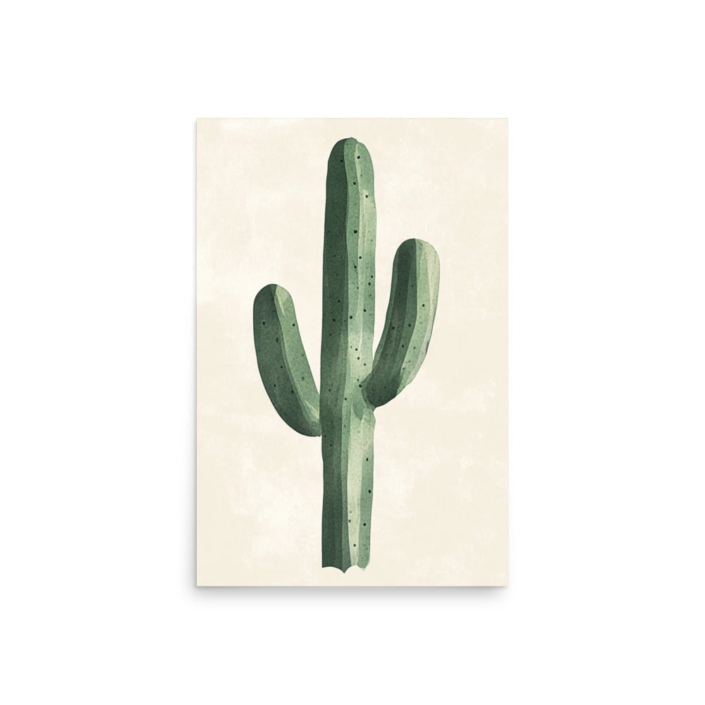 Desert Solitude: Minimalist Watercolor of a Lone Cactus