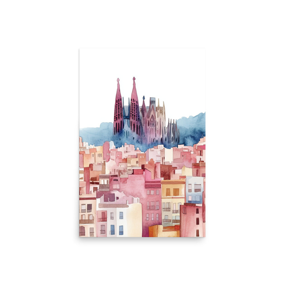 Barcelona Dreamscape: Watercolor of Sagrada Família and Cityscape