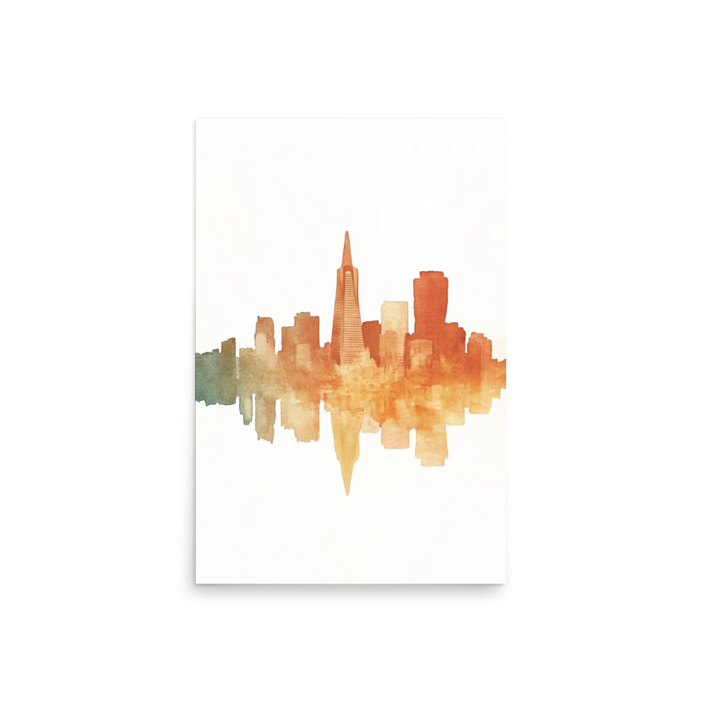 Golden Hues: Minimalist Watercolor of the San Francisco Skyline