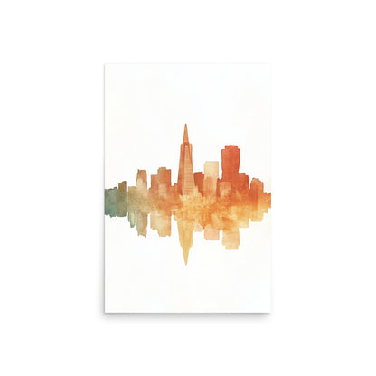 Golden Hues: Minimalist Watercolor of the San Francisco Skyline