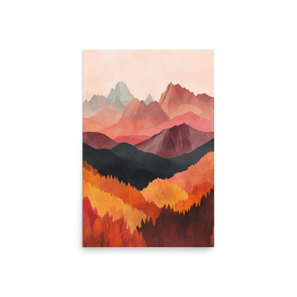 Crimson Peaks: Minimalist Watercolor of Autumn in the Mountains