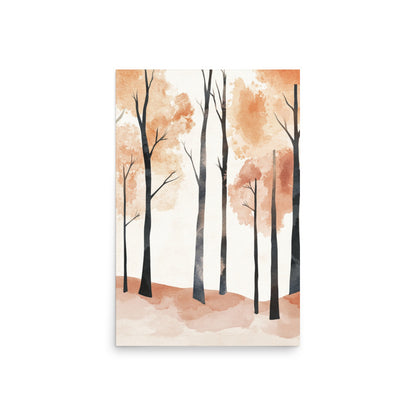 Whispers of Autumn: Minimalist Watercolor of an Autumn Forest