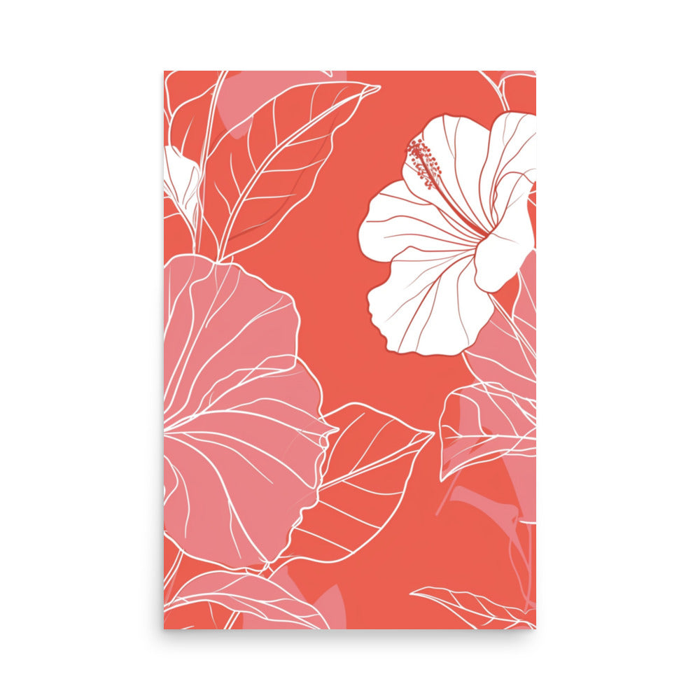 Coral Elegance - Pink and White Hibiscus Line Art