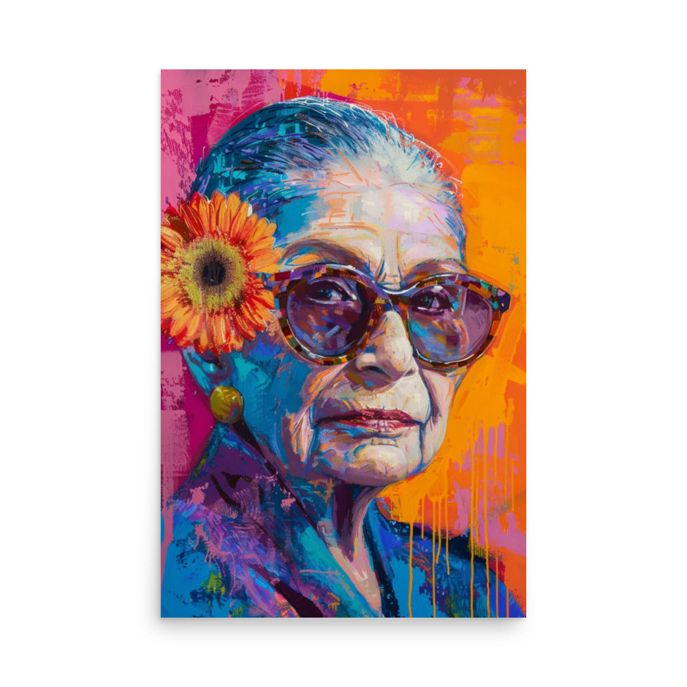 Vibrant Ruth Bader Ginsburg Portrait with Sunflower