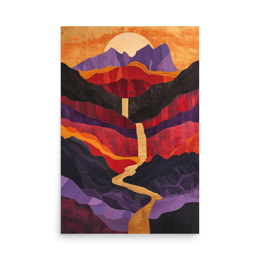 Vibrant Desert Landscape Art: Red and Purple Paper Cut Masterpiece