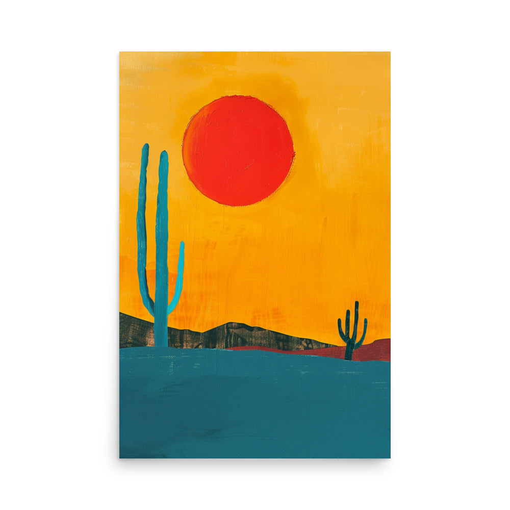 Mid-Century Desert Art: Simplistic Sunset Scene