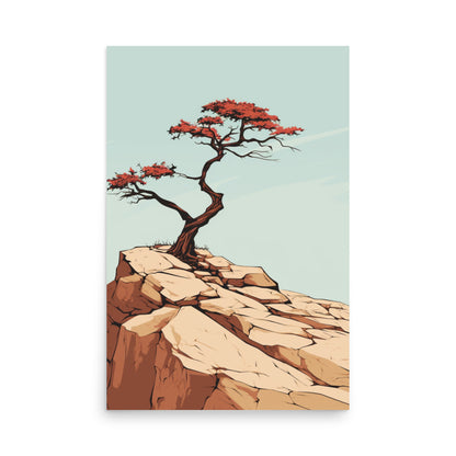 Solitary Tree on Cliff: Minimalist Artwork of Nature’s Resilience