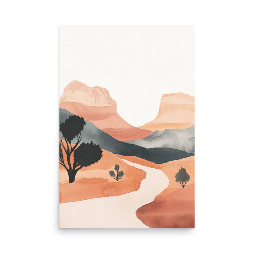 Desert Elegance – Minimalist Watercolor of Moab's Landscape