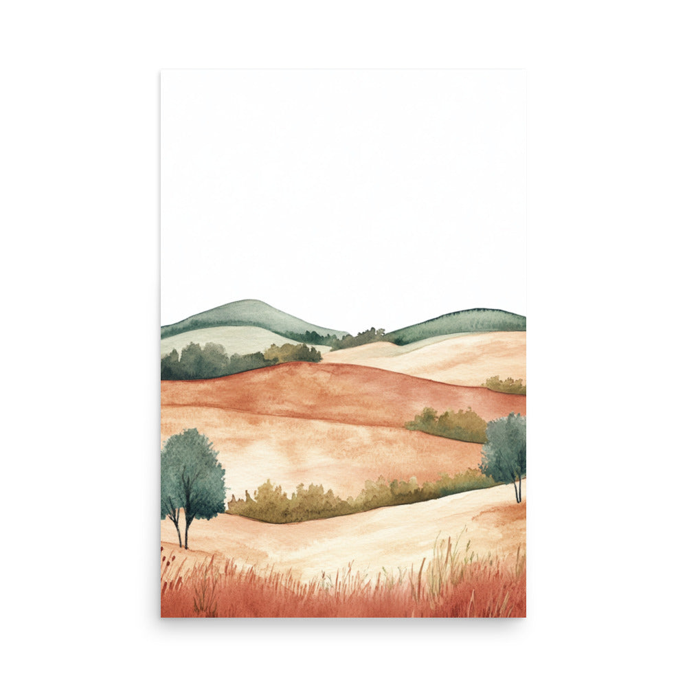 French Countryside Serenity – Minimalist Watercolor Landscape