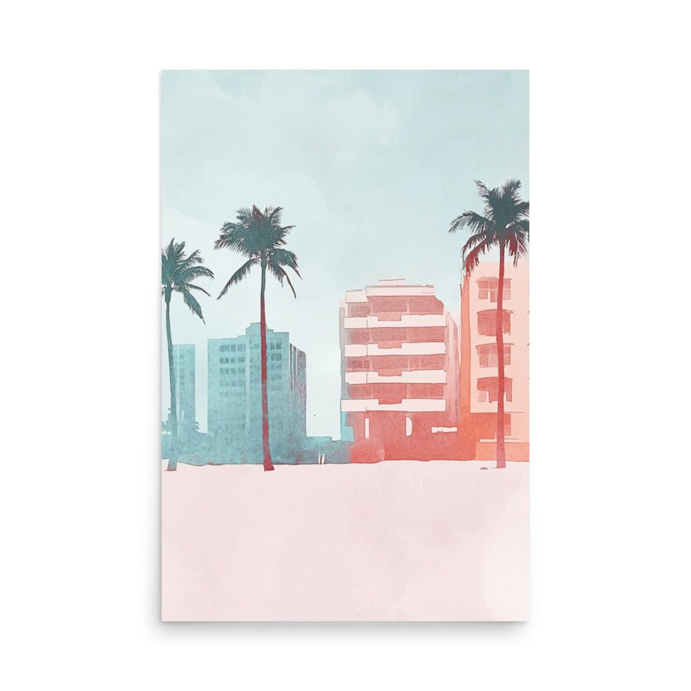 Sunset Skyline – Minimalist Miami Beach Watercolor Art