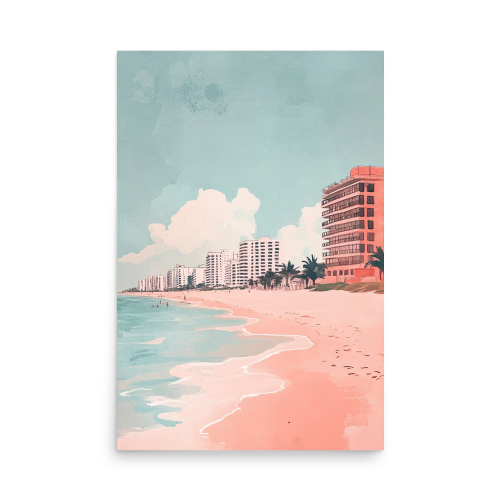 Blush Beachfront – Minimalist Miami Beach Watercolor Print