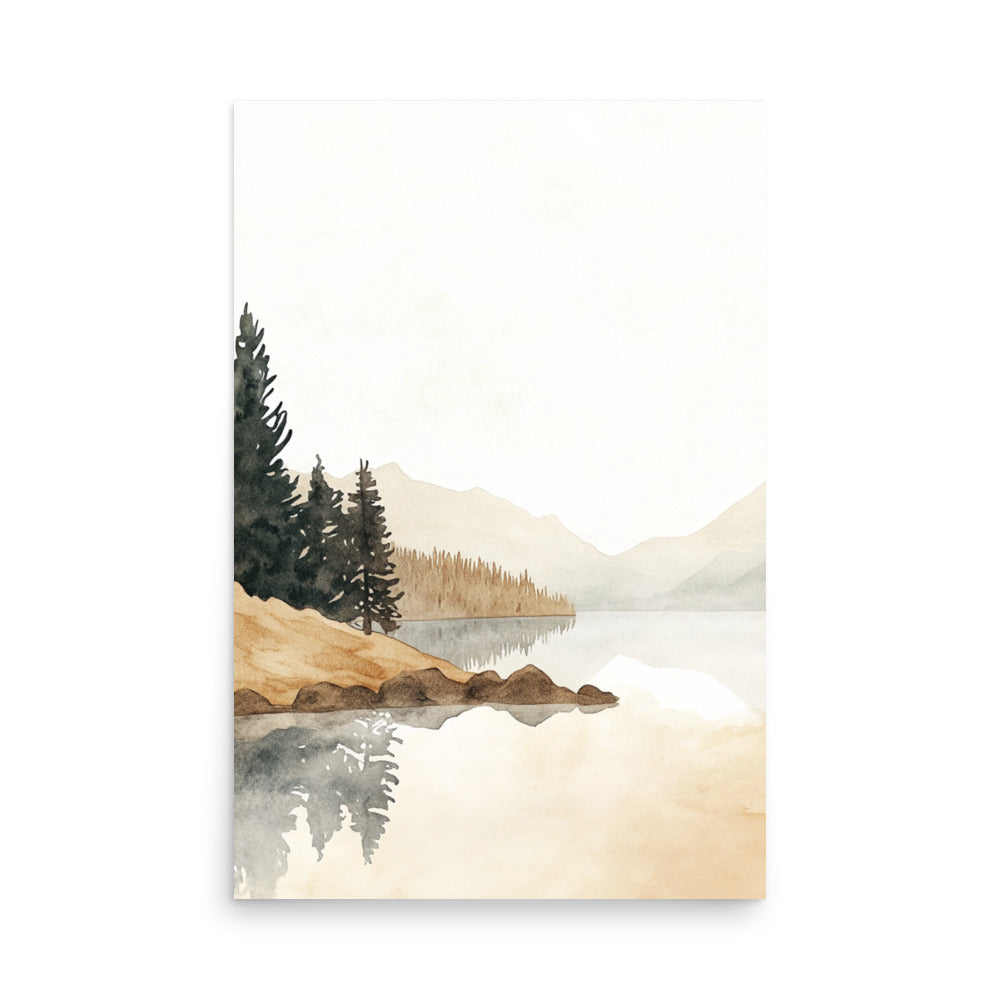 Whispers of Stillness: Watercolor Reflection of a Tranquil Lakeside