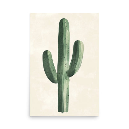 Desert Solitude: Minimalist Watercolor of a Lone Cactus