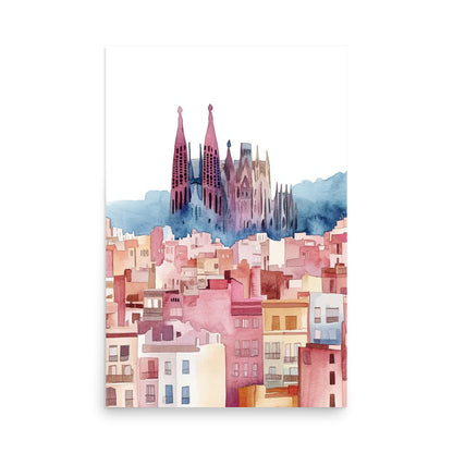 Barcelona Dreamscape: Watercolor of Sagrada Família and Cityscape