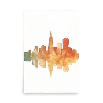 Golden Hues: Minimalist Watercolor of the San Francisco Skyline