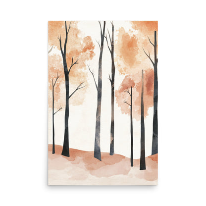 Whispers of Autumn: Minimalist Watercolor of an Autumn Forest