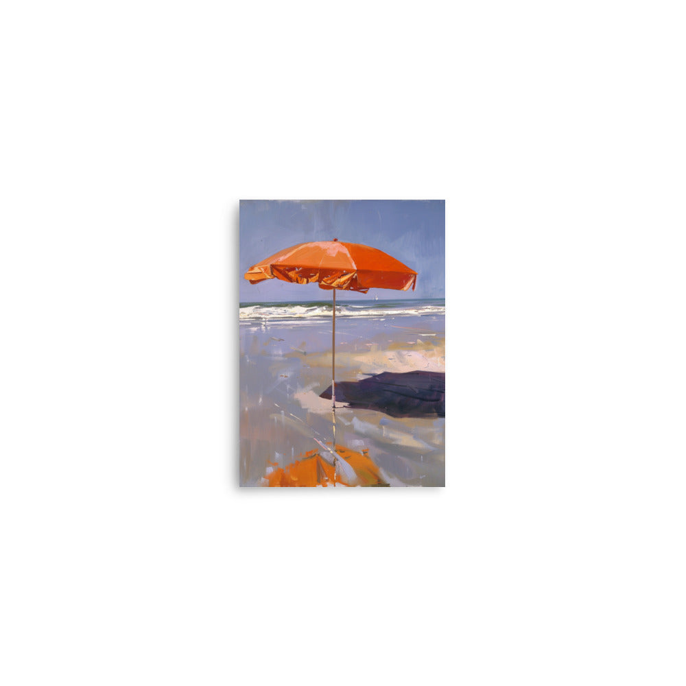 Seaside Shade: Solitary Orange Umbrella on the Beach