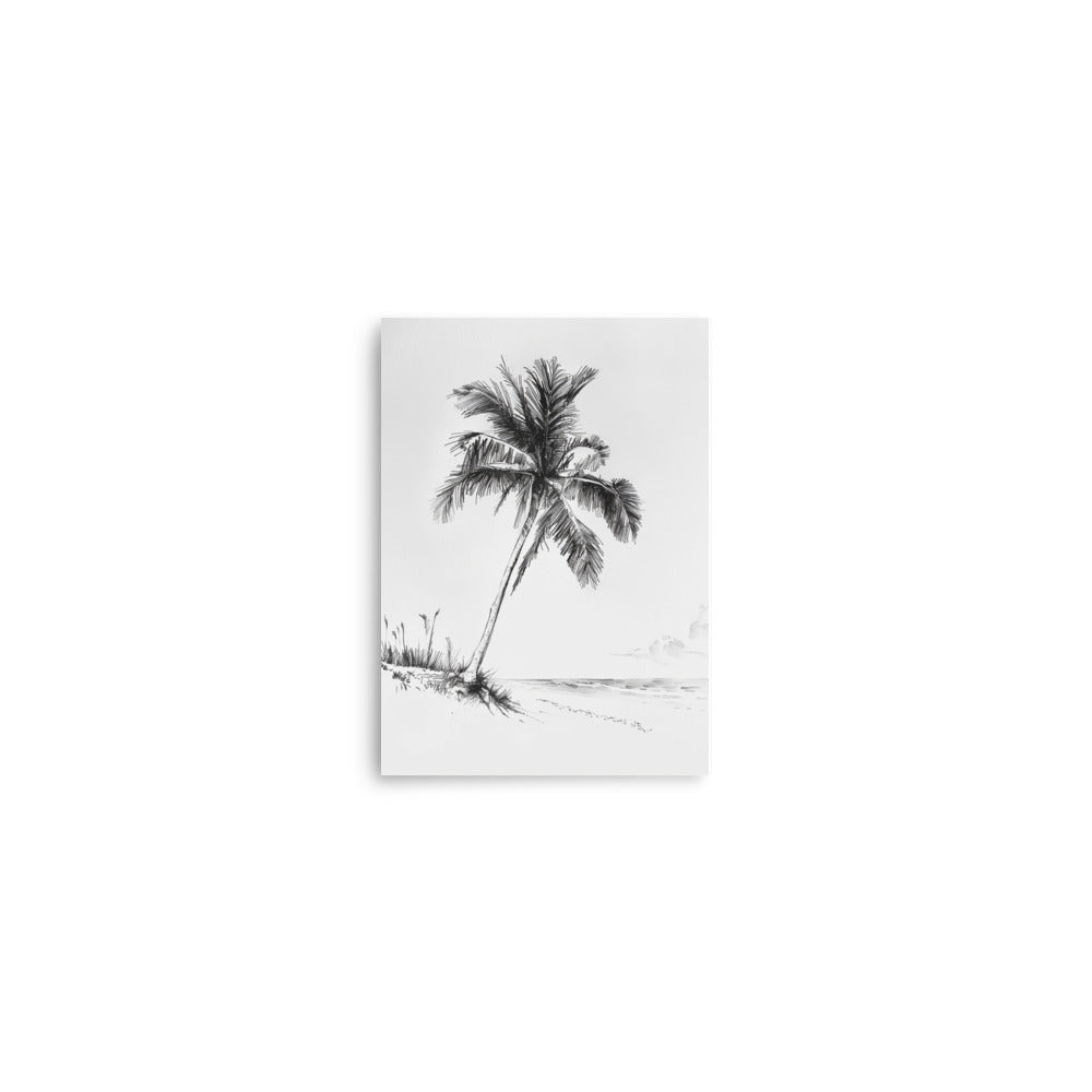 Tropical Palm Beach - Black and White Coastal Landscape Drawing