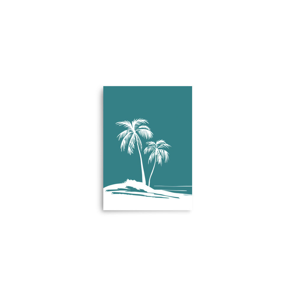 Teal Tropic Tranquility - Palm Silhouettes on Island Beach Line Art