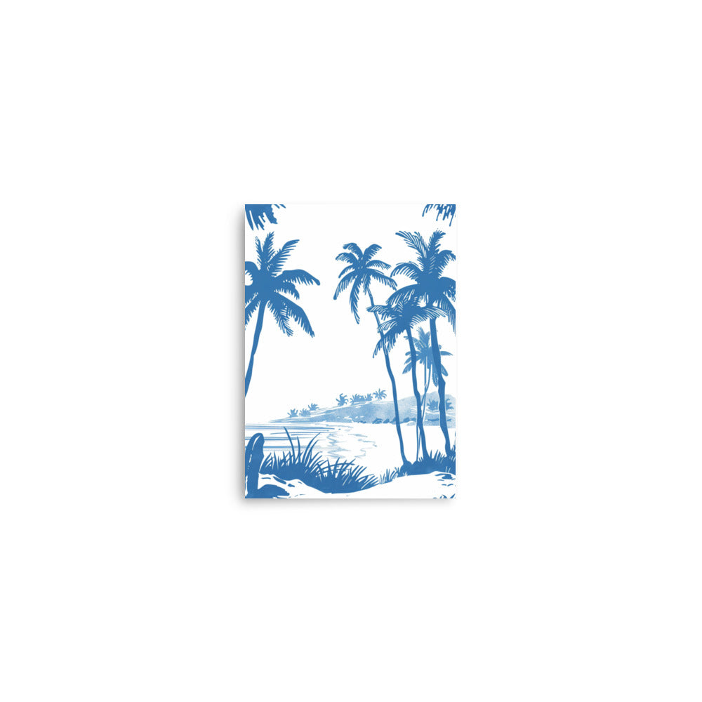 Azure Palm Serenade - Blue Tone Tropical Beach Line Art