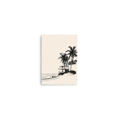 Modern Beachside Oasis - Minimalist Palm and Architecture Line Art