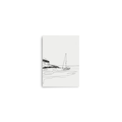 Coastal Haven Sketch - Minimalist Sailboat by the Shoreline Drawing