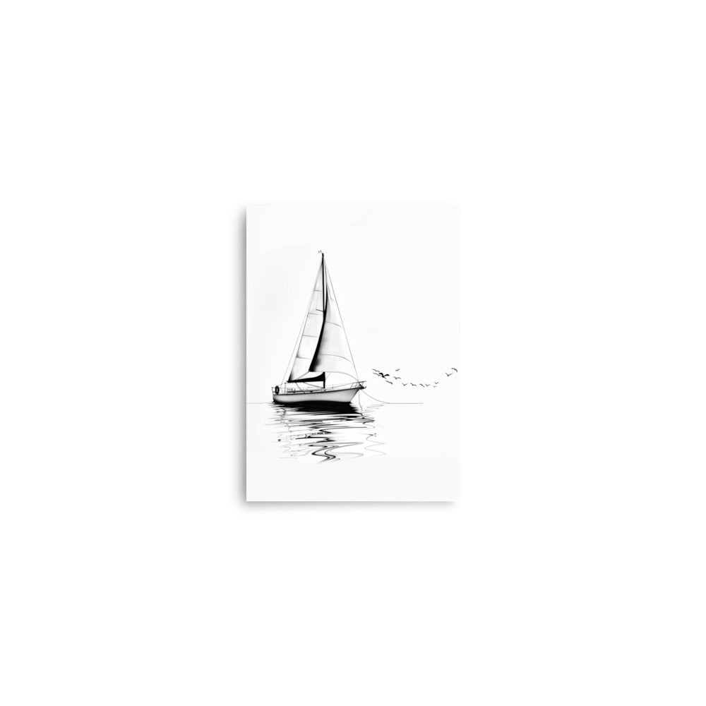 Sailing Serenity - Minimalist Sailboat on Calm Waters Line Drawing