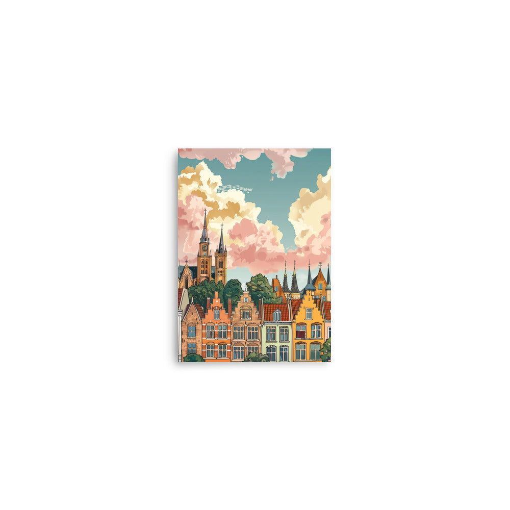 Whimsical Brugge Skyline Art: Colorful Belgian Cityscape