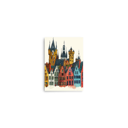 Colorful Brugge Skyline Art: Playful Belgian Cityscape