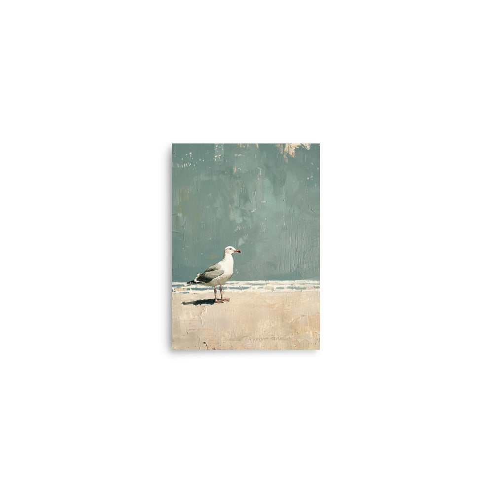 Minimalist Seagull Beach Art: Tranquil Coastal Painting