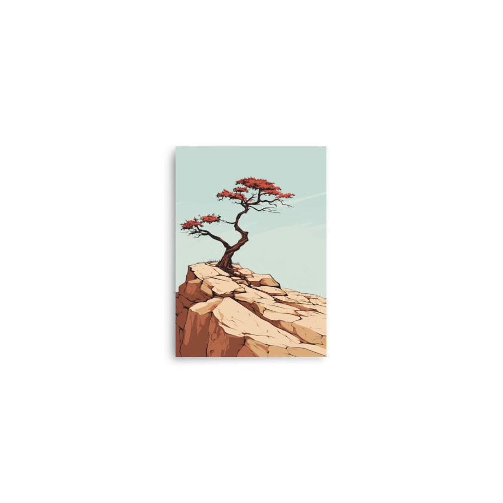 Solitary Tree on Cliff: Minimalist Artwork of Nature’s Resilience