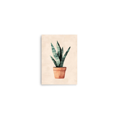 Earthy Elegance: Minimalist Watercolor of a Snake Plant in a Terracotta Pot