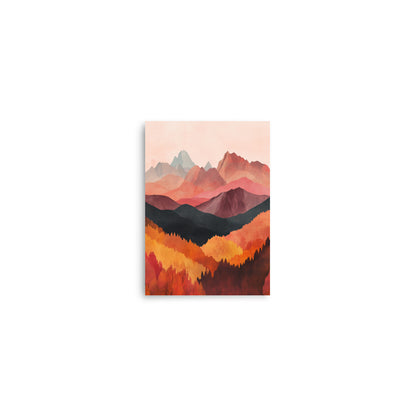 Crimson Peaks: Minimalist Watercolor of Autumn in the Mountains