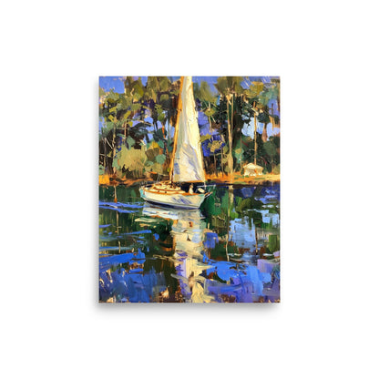 Lakeside Repose: Sailboat Amidst Tranquil Waters