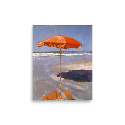 Seaside Shade: Solitary Orange Umbrella on the Beach