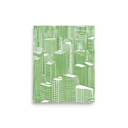 Verdant Urban Labyrinth - Green and White Chicago Skyline Art