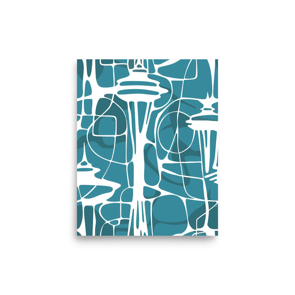 Abstract Metropolis - Blue and White Seattle Inspired Line Art